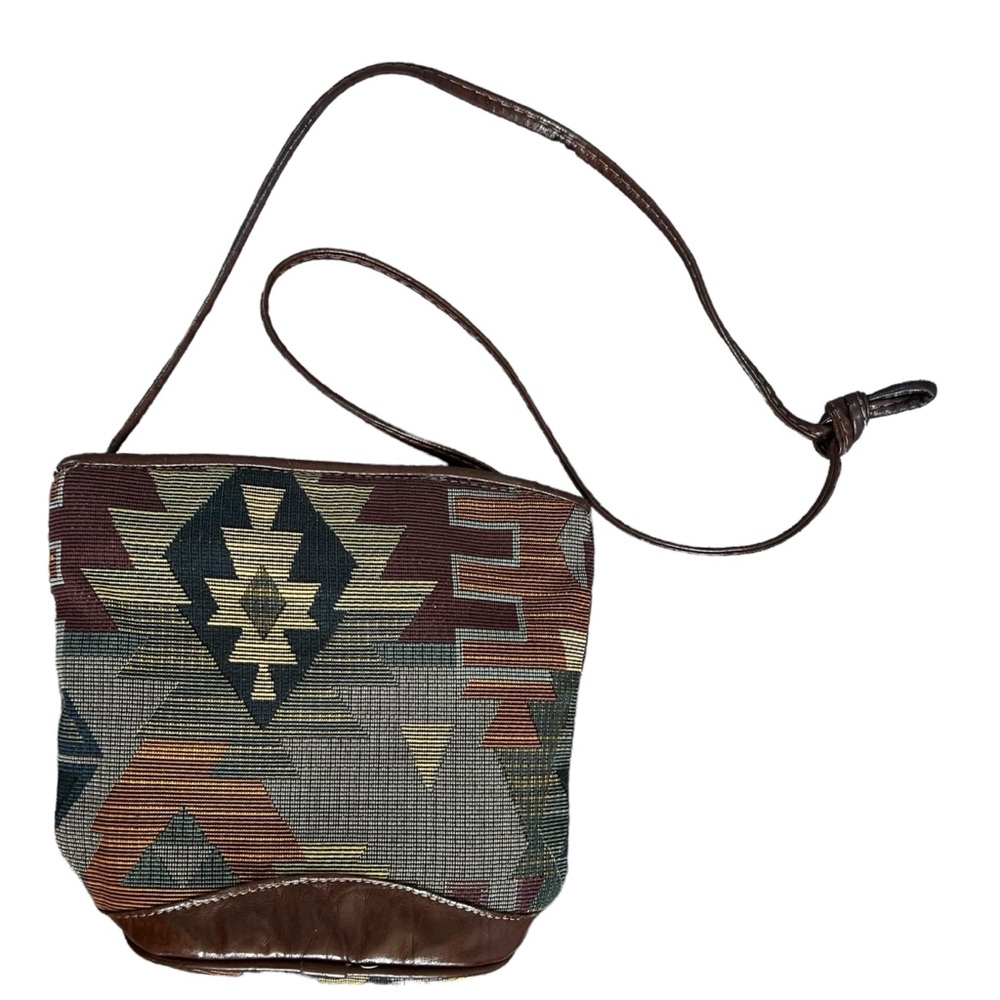 VTG crossbody tapestry southwestern purse bag brown aztec small classic boho